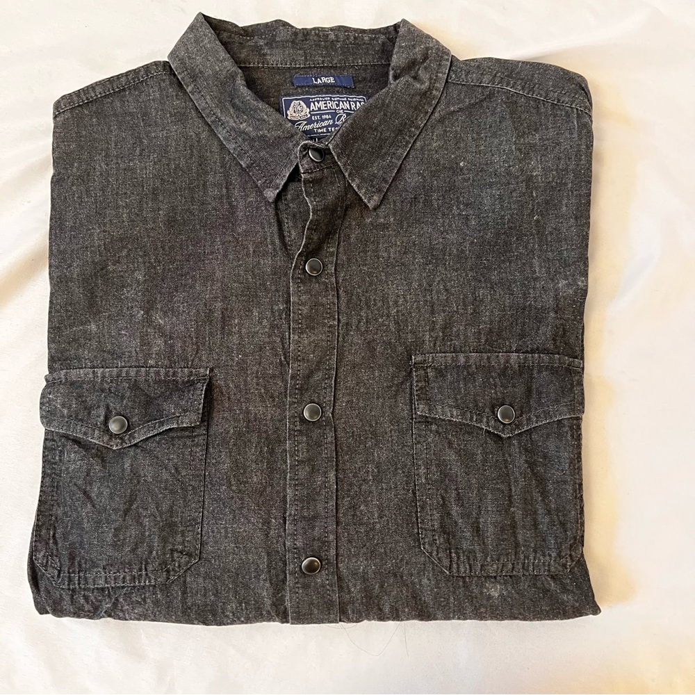 American Rag Men’s Snap Button Shirt - Large Nearly Black Charcoal